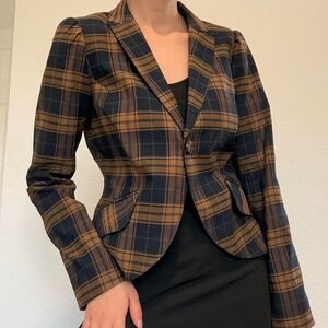 90s Navy & Brown Plaid Blazer by Autres Filles